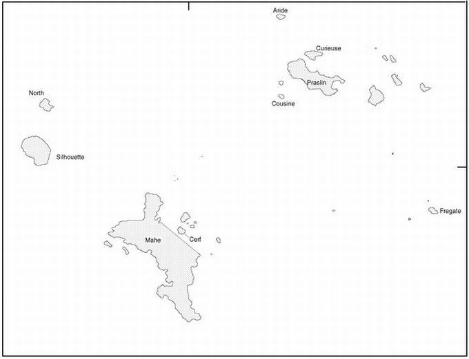 Map of the granitic islands of Seychelles