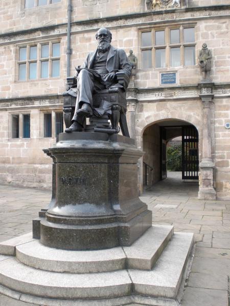 Fig. 1. Statue of Charles Darwin outside his old school in Shrewsbury, now the town library. Photos by June Chatfield.